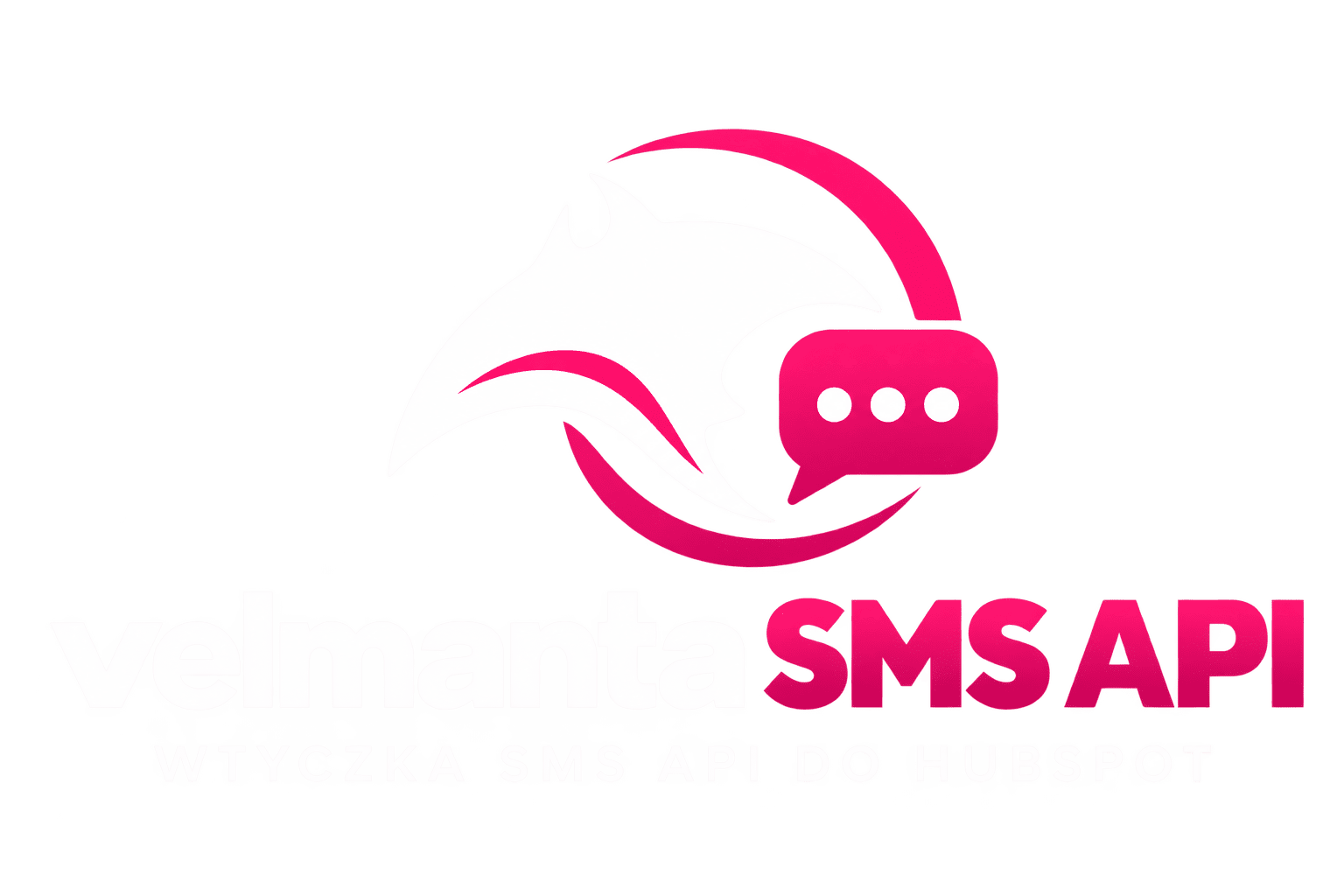 Białe logo Velmanta z magentowym dymkiem SMS (1)