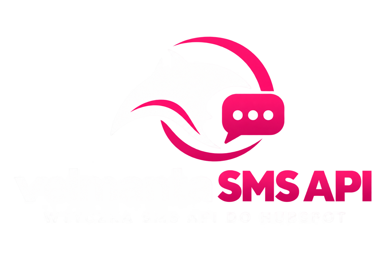 Białe logo Velmanta z magentowym dymkiem SMS