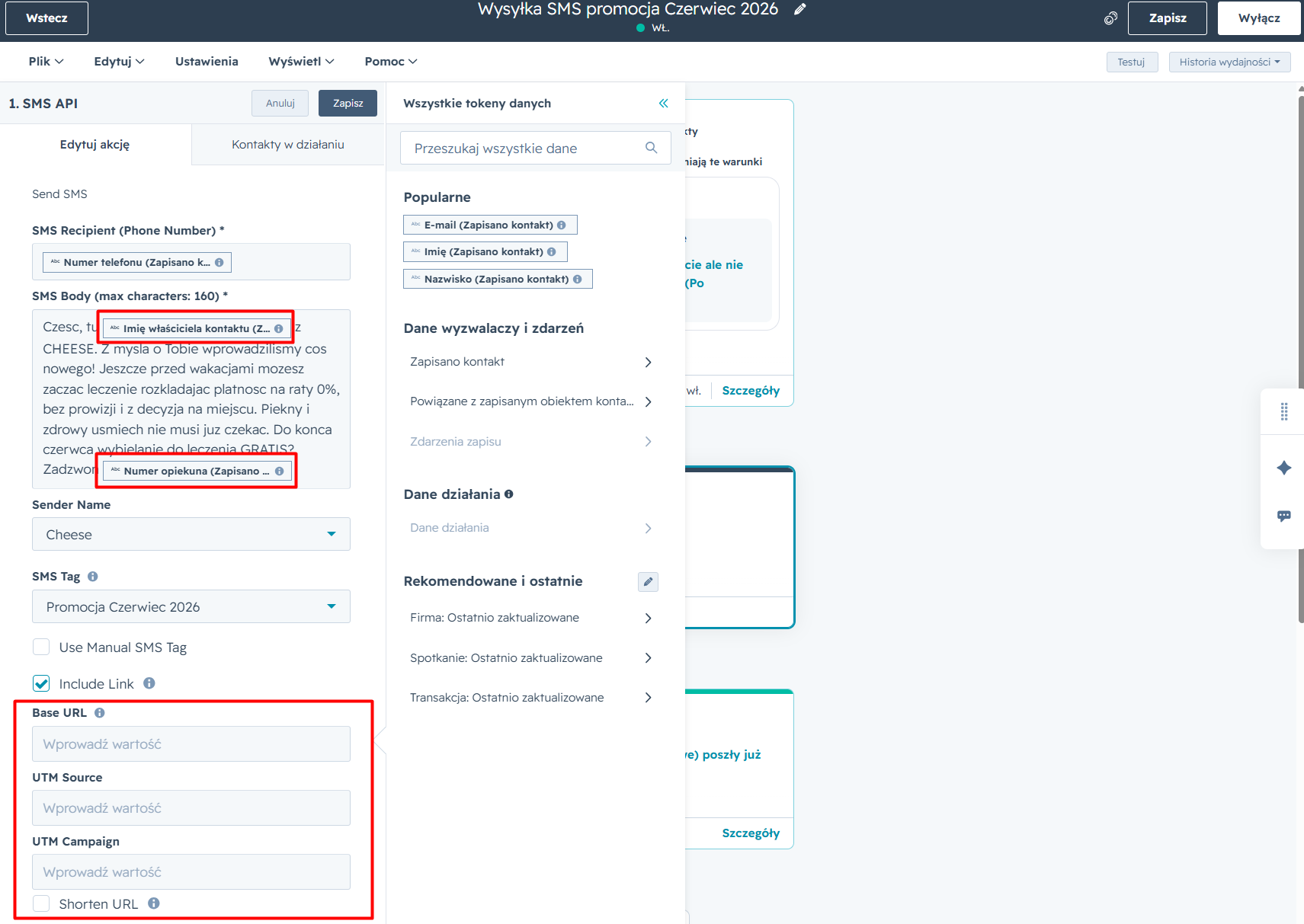 Możliwości konfiguracji linków w workflow i tokenów w treści